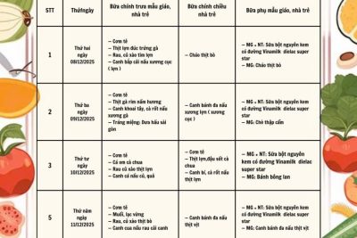 TRƯỜNG MẦM NON NHÂN NGHĨA CÔNG KHAI THỰC ĐƠN TUẦN 2 THÁNG 12 NĂM 2025