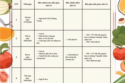 Trường MN Nhân Nghĩa công khai thực đơn tuần 5 tháng 04 năm 2026